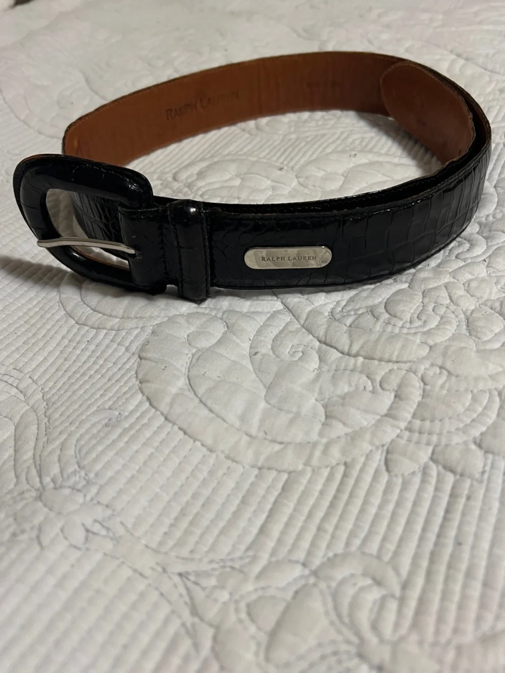 Vintage Ralph Lauren Black Crocodile Embossed Women’s Leather Belt